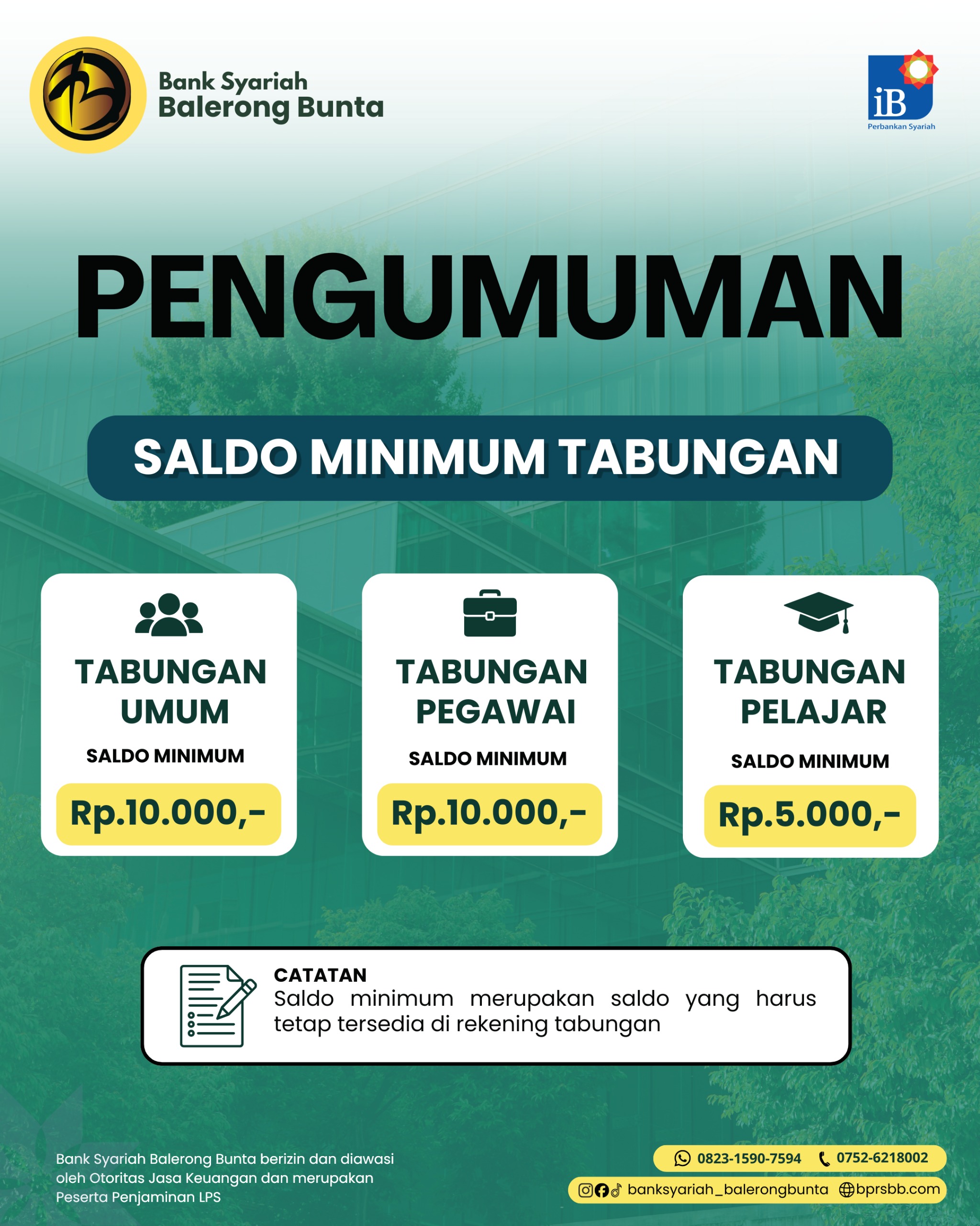 Pengumuman Saldo Minimum Tabungan